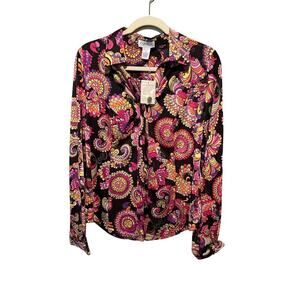 Carmen Button-Up Shirt Women's Size M Multicolor Paisley Long Sleeve Collared